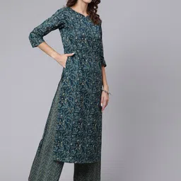 Nayo Women Ethnic Motifs Printed Pure Cotton Kurta with Palazzos image 3