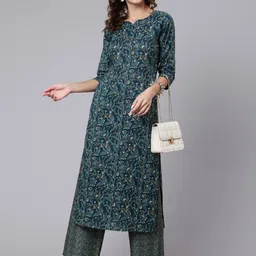 Nayo Women Ethnic Motifs Printed Pure Cotton Kurta with Palazzos image 4