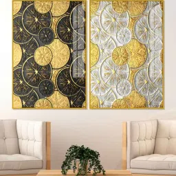 Abstract Golden Shapes Art Acrylic Framed Art Panel (Set Of 2)-image-5