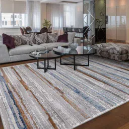 sapana carpet-mats Grey Abstract Polyester 3 ft X 5 ft Machine Made Carpet-picture-35