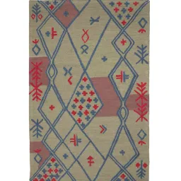 art india Green Geometrical Wool and Cotton 5 x 8 Feet Hand tufted Carpet image 3