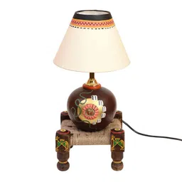 aakriti art creations Opaline White Cotton Shade Table Lamp With Terracotta Base image 4
