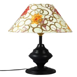 foziq Black Metal & Cotton Red & Yellow Colour Table Lamp image 3