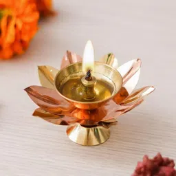 fashion bizz 2 Pcs Lotus Brass Akhand Diyas image 1