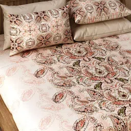 labham Peach Ethanic Motif Traditional 200 TC Cotton King Sized Bedsheet with 2 Pillow Covers image 5