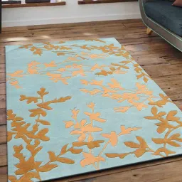 presto Blue Floral Wool 4 ft x 6 ft Hand Tufted Carpet image 1
