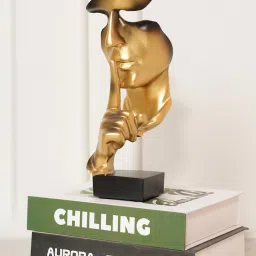 HOME 360 Silence Gesture Face Sculpture Showpiece - Gold image 1