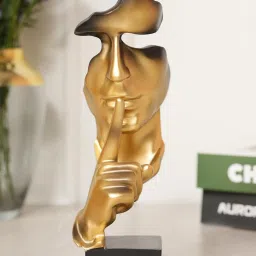 HOME 360 Silence Gesture Face Sculpture Showpiece - Gold image 2