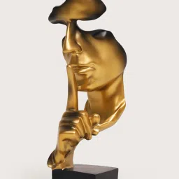 HOME 360 Silence Gesture Face Sculpture Showpiece - Gold image 4