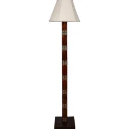 nakshikathaa Beige Cotton Shade Club Floor Lamp With Mango wood Base image 3