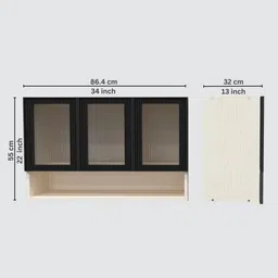 specialitypanels Aluminium Black Profile 3 Fluted Glass handless shutter with Space Organizer in Highland Pine Finish image 2