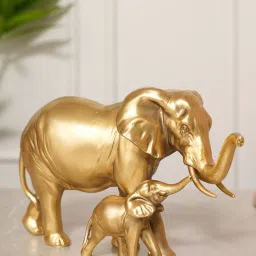 HOME 360 Elephant Figurine, Mother And Baby Showpiece - Gold image 1