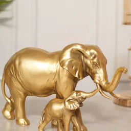 HOME 360 Elephant Figurine, Mother And Baby Showpiece - Gold image 2