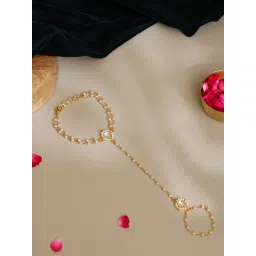 Ruby Raang Studio White Brass Gold Plated Kundan Hathphool image 2