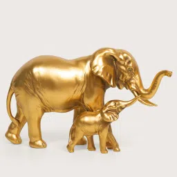 HOME 360 Elephant Figurine, Mother And Baby Showpiece - Gold image 3