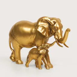 HOME 360 Elephant Figurine, Mother And Baby Showpiece - Gold image 4