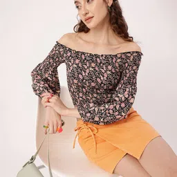 DressBerry Coachella Core Smocked Floral Printed Off-Shoulder Fitted Crop Top image 3