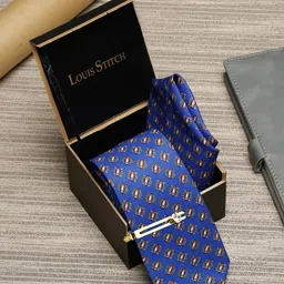 LOUIS STITCH Men Italian Silk Necktie & Pocket Square with Golden Tie pin-picture-15