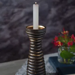 Folkstorys Brown Circular Column Wooden Candle Holder-picture-31