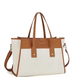 LA ELLORE Women Solid White and Brown Vegan Leather Tote Bag-picture-14