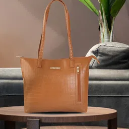 Caprese Tan Brown Croc Textured Structured Shoulder Bag image 1