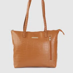 Caprese Tan Brown Croc Textured Structured Shoulder Bag image 2