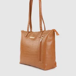 Caprese Tan Brown Croc Textured Structured Shoulder Bag image 3