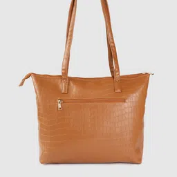 Caprese Tan Brown Croc Textured Structured Shoulder Bag image 4