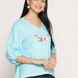 LetsDressUp Floral Printed V-Neck Puff Sleeves High-Low Top image 4