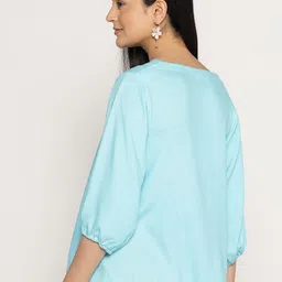 LetsDressUp Floral Printed V-Neck Puff Sleeves High-Low Top image 5