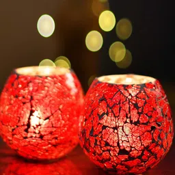 Homesake Set of 2 Red Tea Light Candle Holders-picture-34