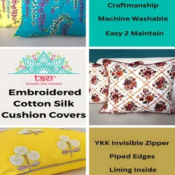 TARA- Sparkling Homes Blue & White Set of 2 Embroidered Rectangle Cushion Covers image 4