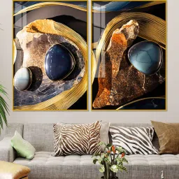 vibecrafts Marble Stone Textural Art Acrylic Framed Art Panel (Set Of 2) image 1