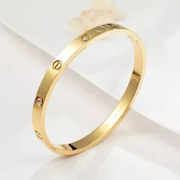 Jewels Galaxy Women Gold-Toned American Diamond Gold-Plated Bangle-Style Bracelet image 2
