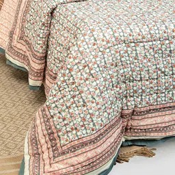 Fabindia tandalone Grey & White Printed 350 GSM Cotton Single Bed Blanket Quilt image 4