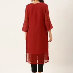 SWAGG INDIA Women Red Embroidered Chikankari Georgette Kurta image 3