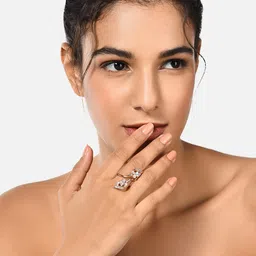 Zaveri Pearls Rose Gold-Plated White CZ-Studded Adjustable Contemporary Finger Ring image 4