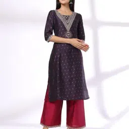 avaasa set Women Embroidered A-Line Kurta with Palazzos image 1