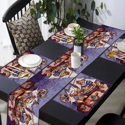 PRAKARTIK 4-Pcs Purple & Brown Cotton Printed Rectangle Table Placemats image 1