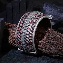 Adwitiya Collection Silver-Plated Oxidised Kada Bangle-picture-30