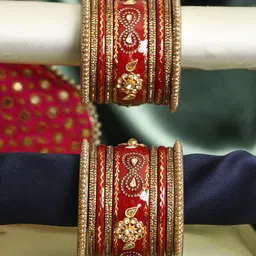 Adwitiya Collection Set Of 18 Gold-Plated Stone-Studded Bridal Chuda Bangles-picture-22