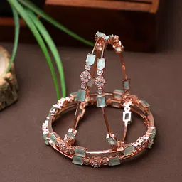 CARDINAL Set Of 4 Rose Gold-Toned & Green AD-Studded Bangles-picture-42