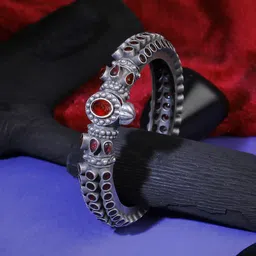 Adwitiya Collection Silver-Plated Stone Studded & Beaded Oxidised Bangle-image-28