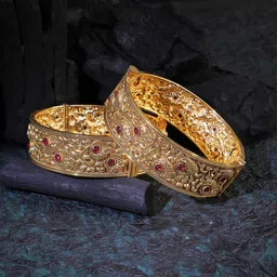 Adwitiya Collection Set Of 2 Gold-Plated Stone-Studded Temple Bangles-picture-15