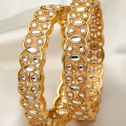 KARATCART 2-Pcs Gold-Plated Kundan Studded Bangles-picture-52