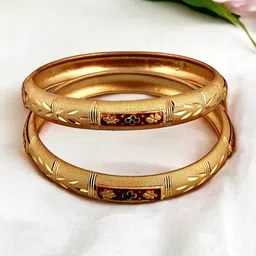 LUCKY JEWELLERY Set of 2 Gold-Plated Meenakari Design Bangles-picture-16