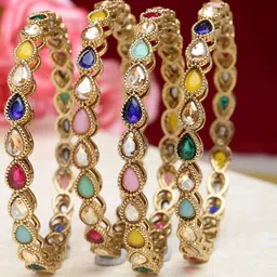 KARATCART Set Of 4 Gold-Plated Stone Studded Bangles-picture-11