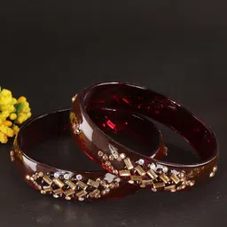 LAVAZZA Set Of 2 Cubic Zirconia & Crystal Studded Glass Bangles-picture-50