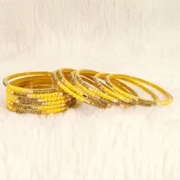 LAVAZZA Set Of 12 Gold Plated Crystals Studded & Beaded Bangles-picture-40