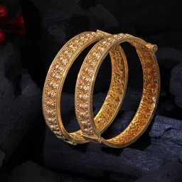 Adwitiya Collection Set Of 2 Gold-Plated Flower Temple Bangles-picture-41